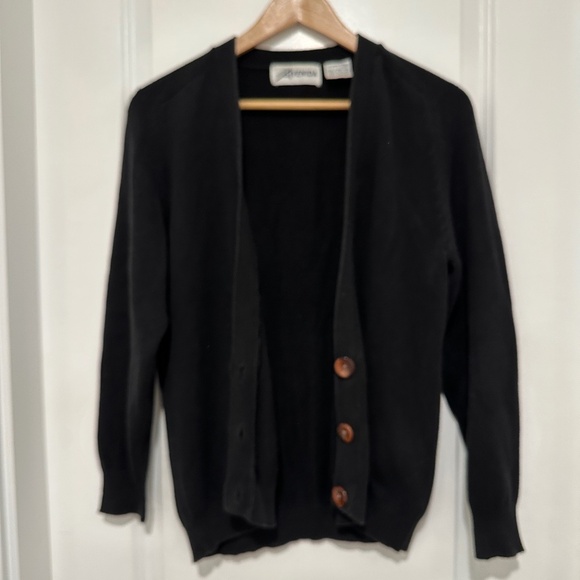 Avenida Cotton Vintage Half Button Up Cardigan Black Long Sleeve - Picture 1 of 9
